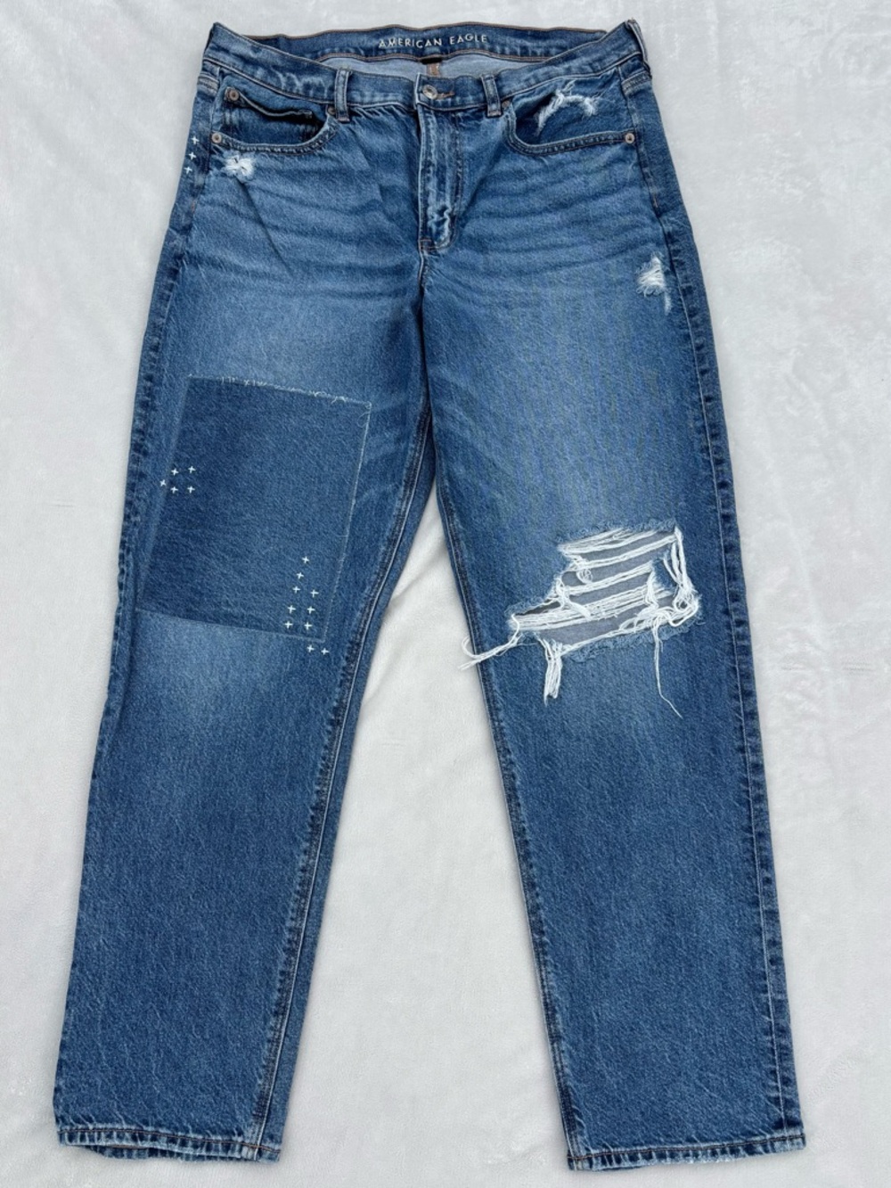 American Eagle Outfitters Blue Distressed Boyfriend Jeans with Patch